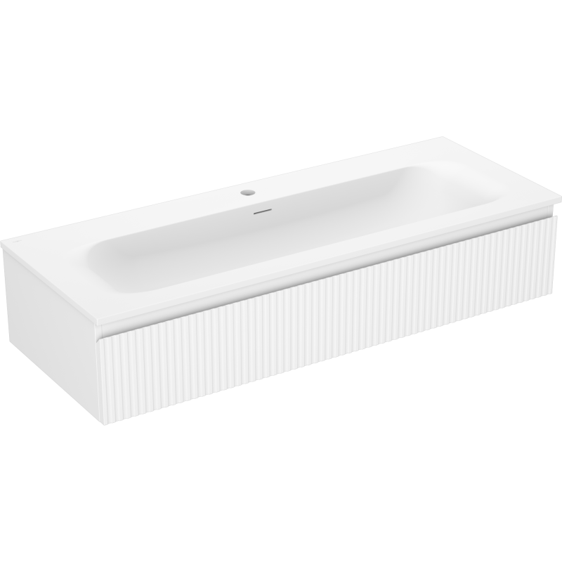 Mexen Rivel Badezimmerschrank 120 cm mit Waschbecken Vela, 1 Schublade, geriffelt, weiß matt - 91A20-12023-1-BF01-W23M01