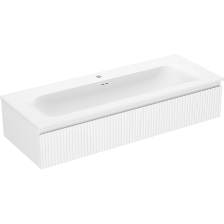 Mexen Rivel Badezimmerschrank 120 cm mit Waschbecken Vela, 1 Schublade, geriffelt, weiß matt - 91A20-12023-1-BF01-W23M01