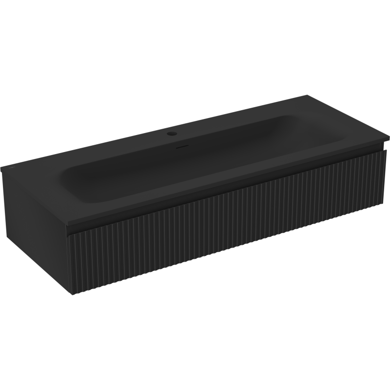 Mexen Rivel Badezimmerschrank 120 cm mit Waschbecken Vela, 1 Schublade, gerillt, schwarz matt - 91A20-12023-1-BF71-W23M71