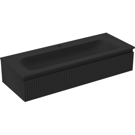 Mexen Rivel Badezimmerschrank 120 cm mit Waschbecken Vela, 1 Schublade, gerillt, schwarz matt - 91A20-12023-1-BF71-W23M71