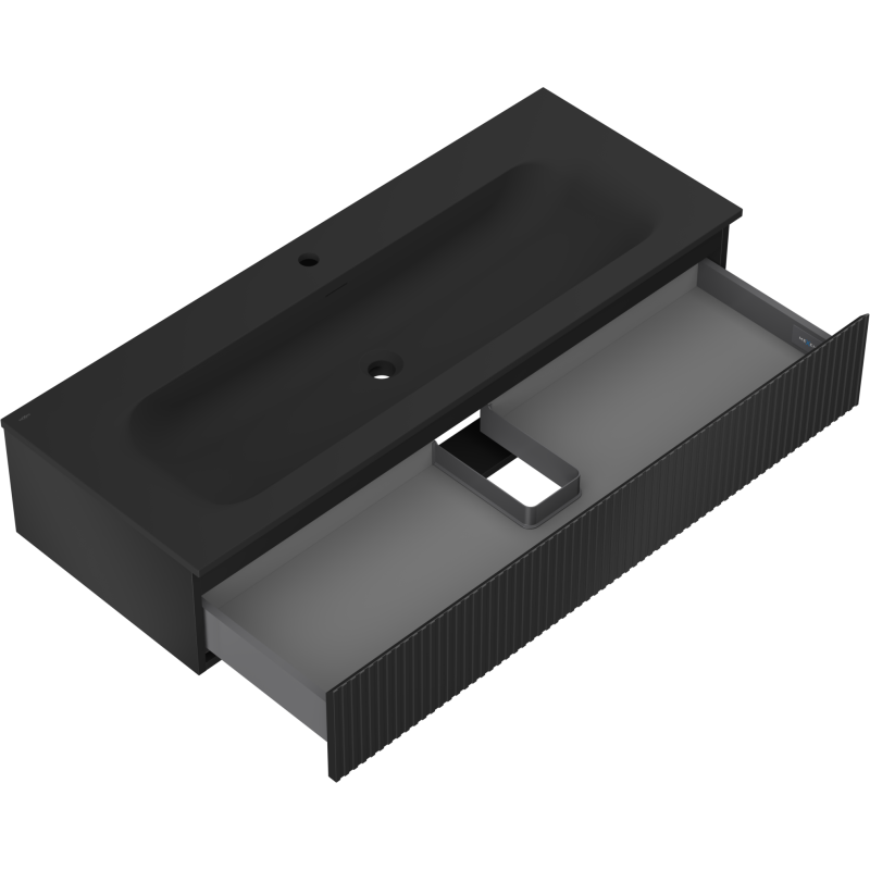 Mexen Rivel Badezimmerschrank 120 cm mit Waschbecken Vela, 1 Schublade, gerillt, schwarz matt - 91A20-12023-1-BF71-W23M71