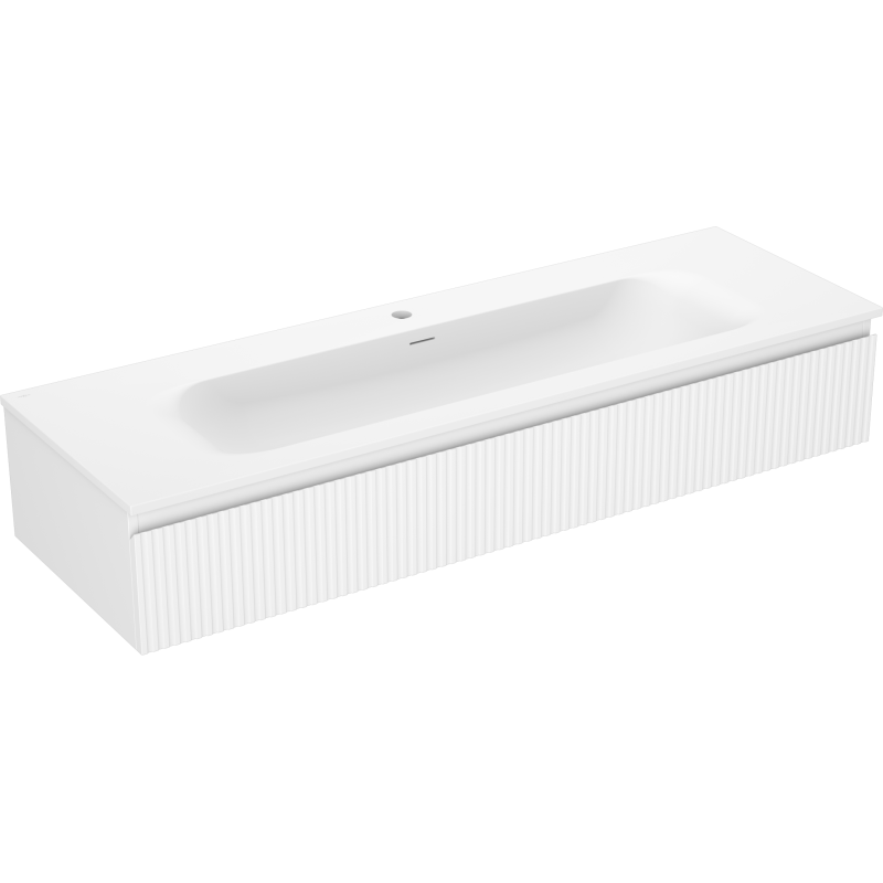 Mexen Rivel Badezimmerschrank 140 cm mit Waschbecken Vela, 1 Schublade, gerillt, weiß matt - 91A20-14023-1-BF01-W23M01