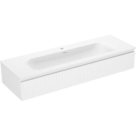 Mexen Rivel Badezimmerschrank 140 cm mit Waschbecken Vela, 1 Schublade, gerillt, weiß matt - 91A20-14023-1-BF01-W23M01