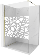Mexen Kioto Duschwand Walk-in 100 x 200 cm, weißes Muster 8 mm, gold - 800-100-101-50-85