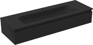Mexen Rivel Badezimmerschrank 140 cm mit Waschbecken Vela, 1 Schublade, geriffelt, schwarz matt - 91A20-14023-1-BF71-W23M71