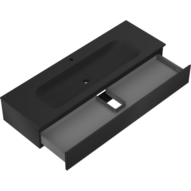 Mexen Rivel Badezimmerschrank 140 cm mit Waschbecken Vela, 1 Schublade, geriffelt, schwarz matt - 91A20-14023-1-BF71-W23M71