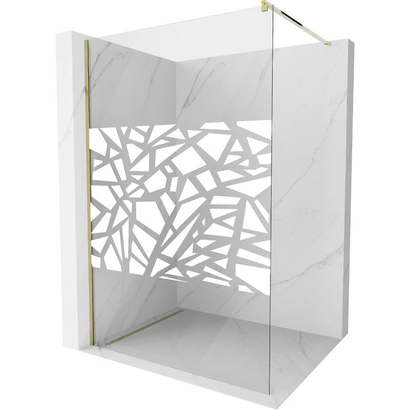 Mexen Kioto Duschwand Walk-in 140 x 200 cm, weißes Muster 8 mm, gold - 800-140-101-50-85