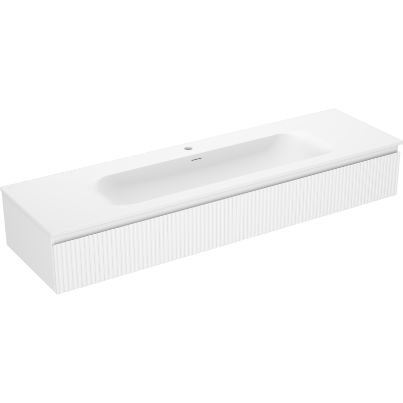 Mexen Rivel Badezimmerschrank 160 cm mit Waschbecken Vela, 1 Schublade, geriffelt, weiß matt - 91A20-16023-1-BF01-W23M01