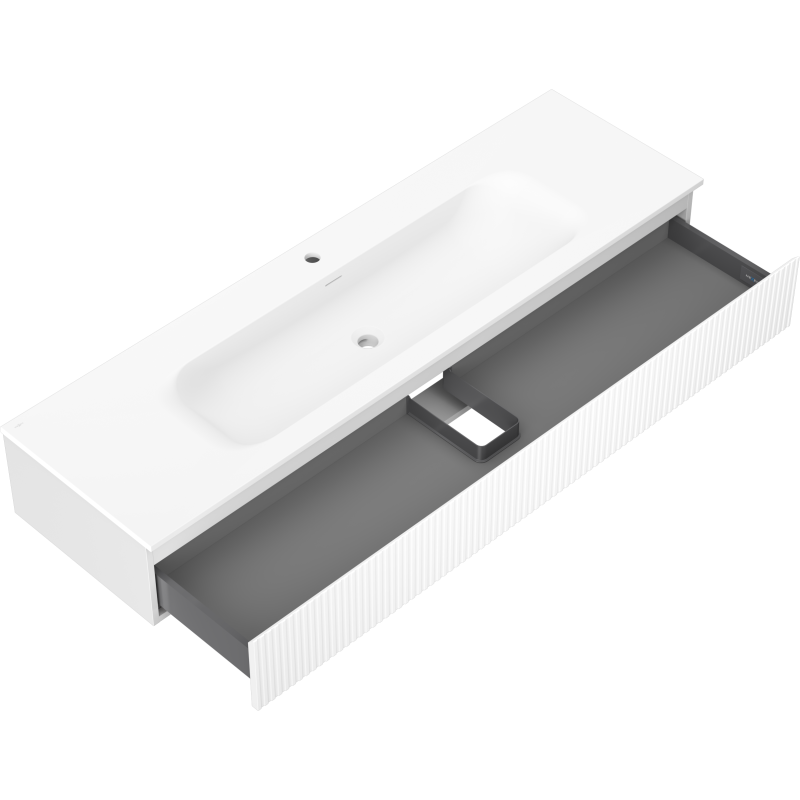 Mexen Rivel Badezimmerschrank 160 cm mit Waschbecken Vela, 1 Schublade, geriffelt, weiß matt - 91A20-16023-1-BF01-W23M01