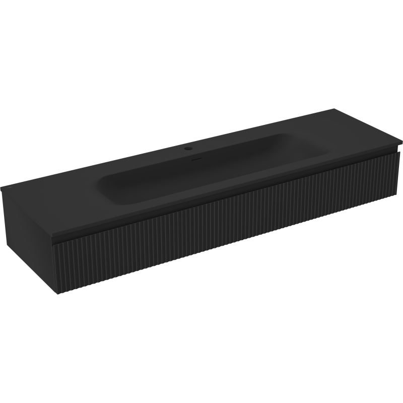 Mexen Rivel Badezimmermöbel 160 cm mit Vela-Waschbecken, 1 Schublade, gerillt, schwarz matt - 91A20-16023-1-BF71-W23M71