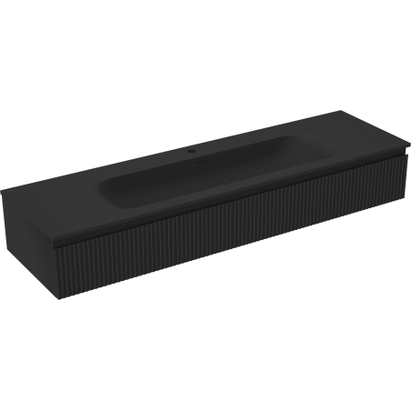 Mexen Rivel Badezimmermöbel 160 cm mit Vela-Waschbecken, 1 Schublade, gerillt, schwarz matt - 91A20-16023-1-BF71-W23M71