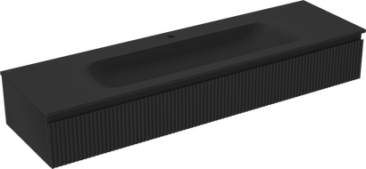Mexen Rivel Badezimmerschrank 160 cm mit Waschbecken Vela, 1 Schublade, geriffelt, schwarz matt - 91A20-16023-1-BF71-W23M71
