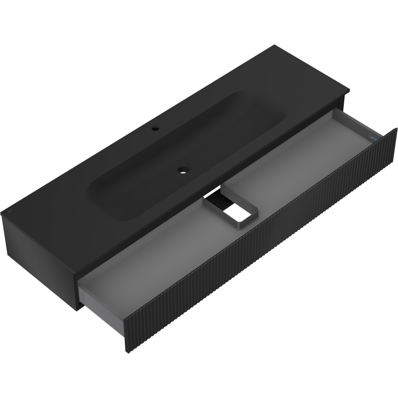 Mexen Rivel Badezimmermöbel 160 cm mit Vela-Waschbecken, 1 Schublade, gerillt, schwarz matt - 91A20-16023-1-BF71-W23M71