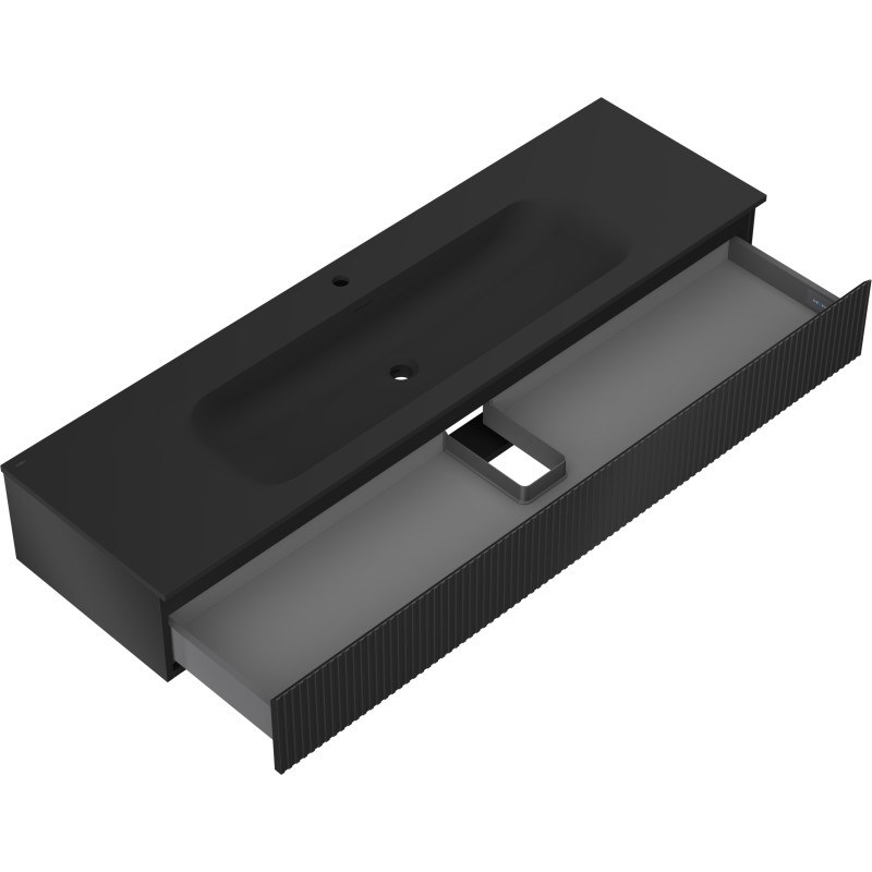 Mexen Rivel Badezimmerschrank 160 cm mit Waschbecken Vela, 1 Schublade, geriffelt, schwarz matt - 91A20-16023-1-BF71-W23M71