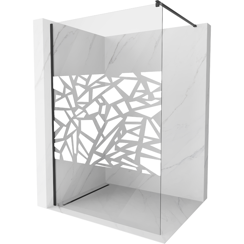 Mexen Kioto Duschwand Walk-in 80 x 200 cm, weißes Muster 8 mm, schwarz - 800-080-101-70-85
