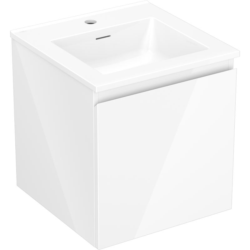 Mexen Orio Badezimmerschrank 45 cm mit Waschbecken Otis, 1 Schublade, weiß glänzend - 91A10-04547-1-BF00-W18M00