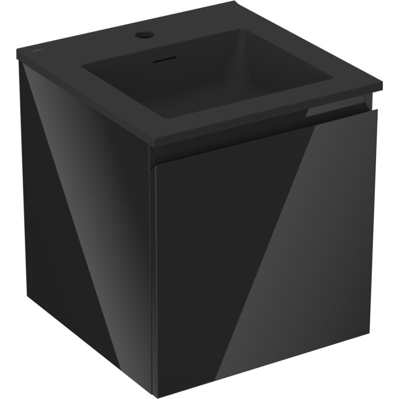 Mexen Orio Badezimmerschrank 45 cm mit Waschbecken Otis, 1 Schublade, schwarz glänzend/schwarz matt - 91A10-04547-1-BF70-W18M71
