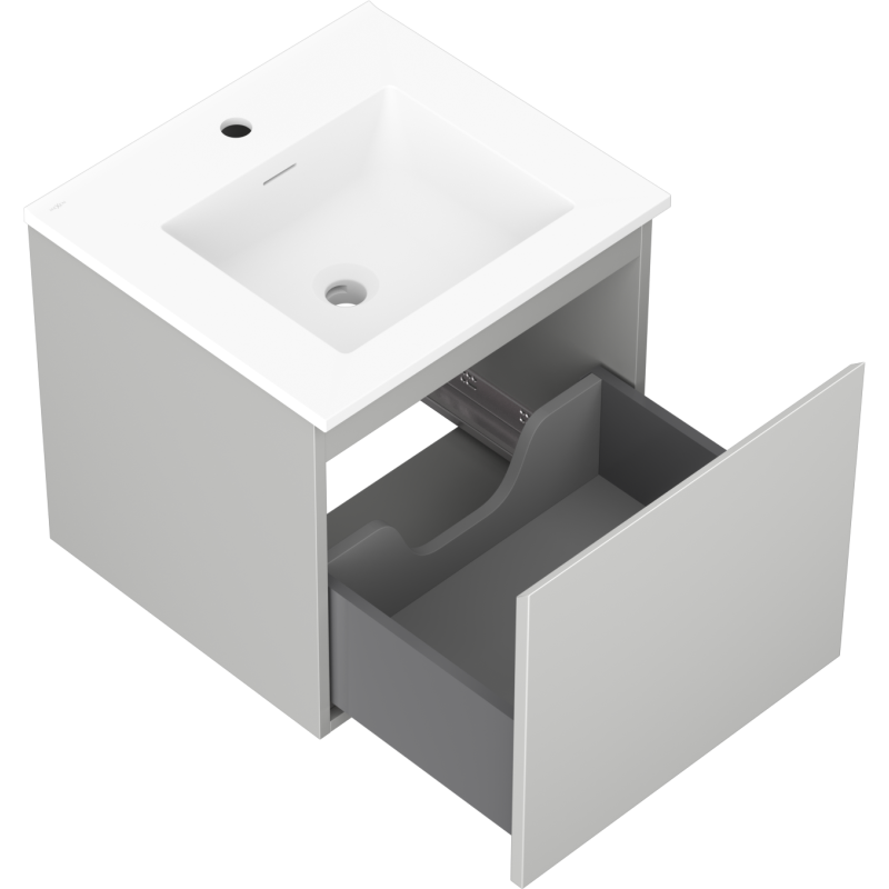 Mexen Orio Badezimmerschrank 50 cm mit Waschbecken Otis, 1 Schublade, grau matt/weiß matt - 91A10-05047-1-BF62-W18M01
