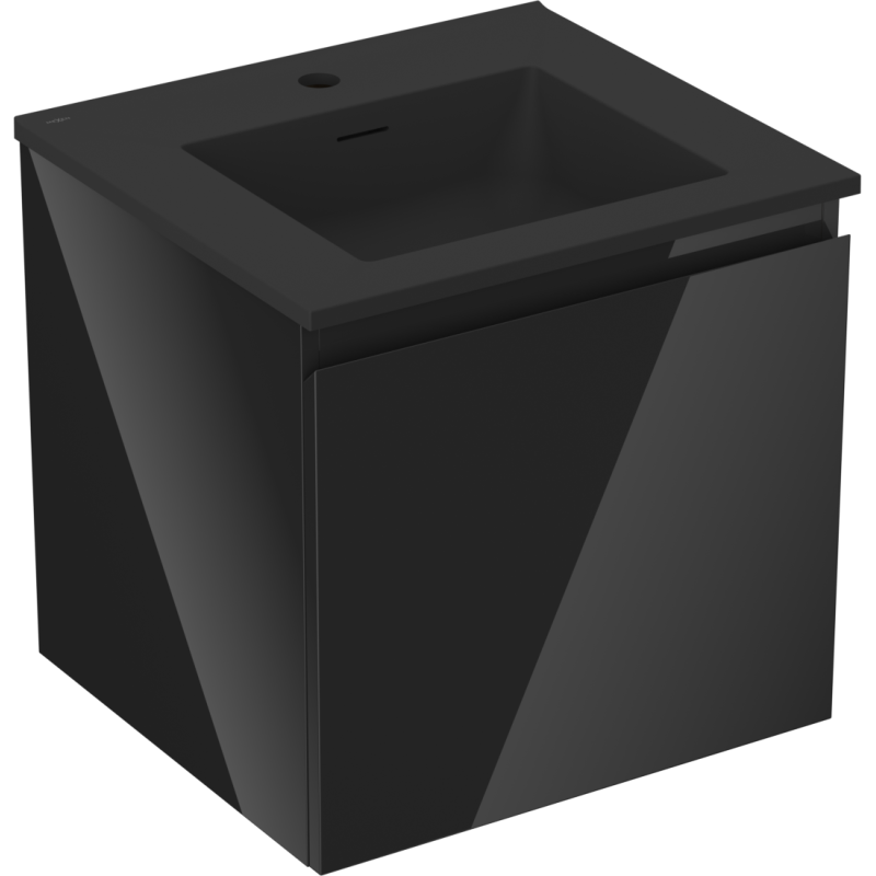 Mexen Orio Badezimmerschrank 50 cm mit Waschbecken Otis, 1 Schublade, schwarz glänzend/schwarz matt - 91A10-05047-1-BF70-W18M71