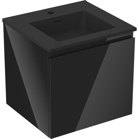 Mexen Orio Badezimmerschrank 50 cm mit Waschbecken Otis, 1 Schublade, schwarz glänzend/schwarz matt - 91A10-05047-1-BF70-W18M71