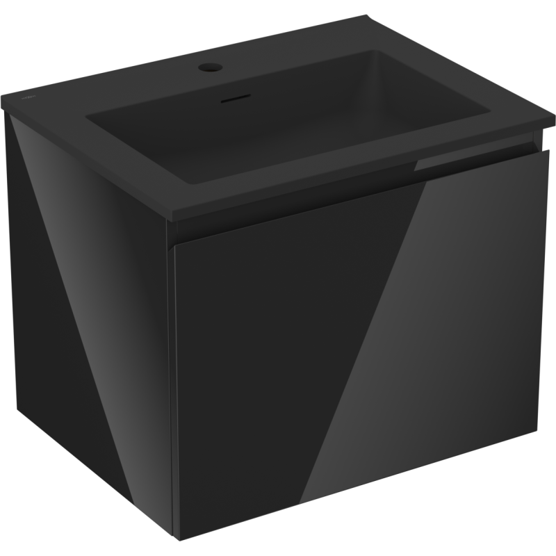 Mexen Orio Badezimmerschrank 60 cm mit Waschbecken Otis, 1 Schublade, schwarz glänzend/schwarz matt - 91A10-06047-1-BF70-W18M71