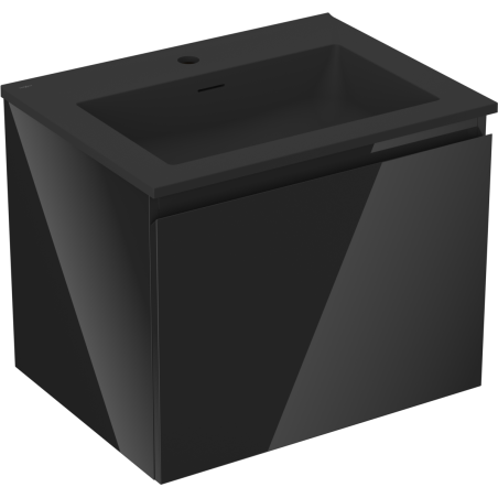 Mexen Orio Badezimmerschrank 60 cm mit Waschbecken Otis, 1 Schublade, schwarz glänzend/schwarz matt - 91A10-06047-1-BF70-W18M71