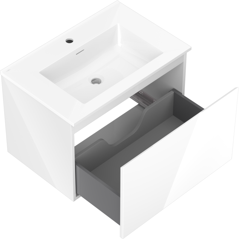 Mexen Orio Badezimmerschrank 70 cm mit Waschbecken Otis, 1 Schublade, weiß glänzend - 91A10-07047-1-BF00-W18M00