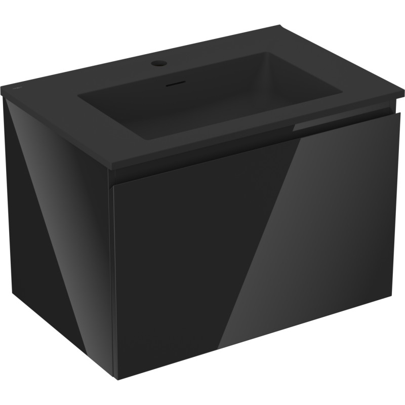 Mexen Orio Badezimmerschrank 70 cm mit Waschbecken Otis, 1 Schublade, glänzend schwarz/matt schwarz - 91A10-07047-1-BF70-W18M71