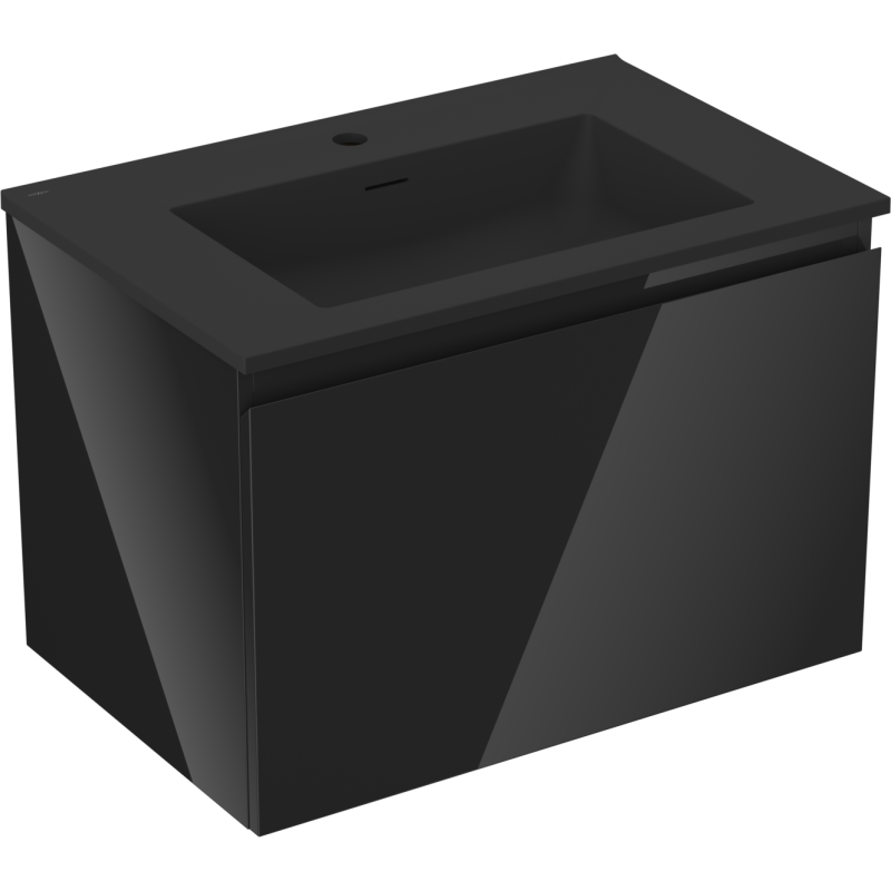 Mexen Orio Badezimmerschrank 70 cm mit Waschbecken Otis, 1 Schublade, schwarz glänzend/schwarz matt - 91A10-07047-1-BF70-W18M71