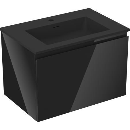 Mexen Orio Badezimmerschrank 70 cm mit Waschbecken Otis, 1 Schublade, glänzend schwarz/matt schwarz - 91A10-07047-1-BF70-W18M71