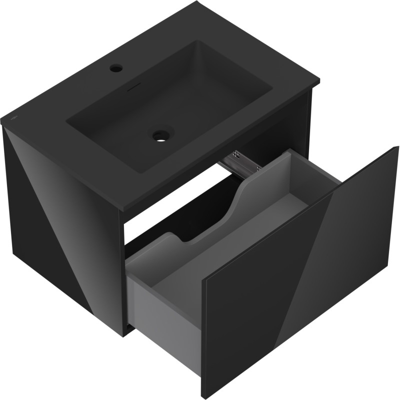 Mexen Orio Badezimmerschrank 70 cm mit Waschbecken Otis, 1 Schublade, glänzend schwarz/matt schwarz - 91A10-07047-1-BF70-W18M71