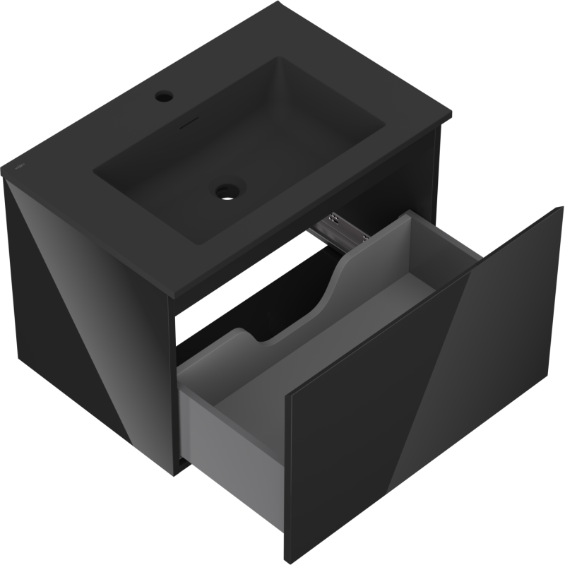 Mexen Orio Badezimmerschrank 70 cm mit Waschbecken Otis, 1 Schublade, schwarz glänzend/schwarz matt - 91A10-07047-1-BF70-W18M71