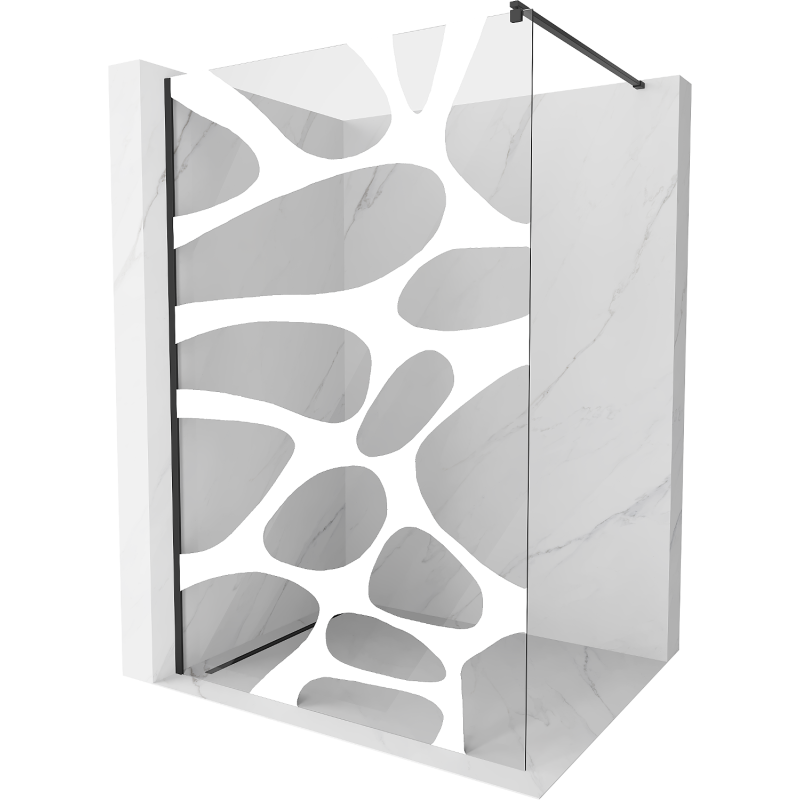 Mexen Kioto Duschwand Walk-in 90 x 200 cm, weiße Welle 8 mm, schwarz - 800-090-101-70-97