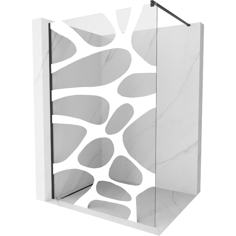 Mexen Kioto Duschwand Walk-in 130 x 200 cm, weiße Welle 8 mm, schwarz - 800-130-101-70-97
