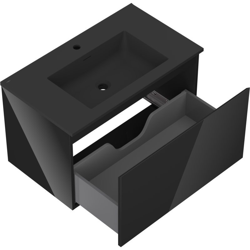 Mexen Orio Badezimmerschrank 80 cm mit Waschbecken Otis, 1 Schublade, schwarz glänzend/schwarz matt - 91A10-08047-1-BF70-W18M71