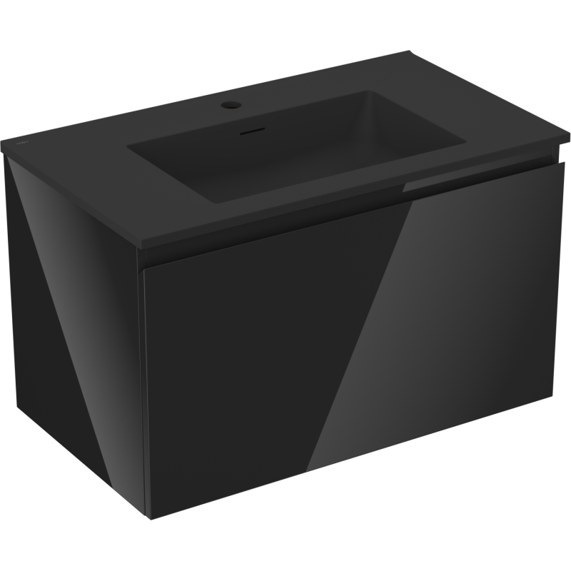 Mexen Orio Badezimmerschrank 80 cm mit Waschbecken Otis, 1 Schublade, schwarz glänzend/schwarz matt - 91A10-08047-1-BF70-W18M71