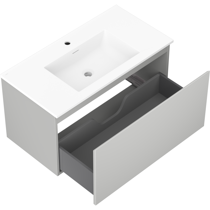 Mexen Orio Badezimmerschrank 90 cm mit Waschbecken Otis, 1 Schublade, grau matt/weiß matt - 91A10-09047-1-BF62-W18M01
