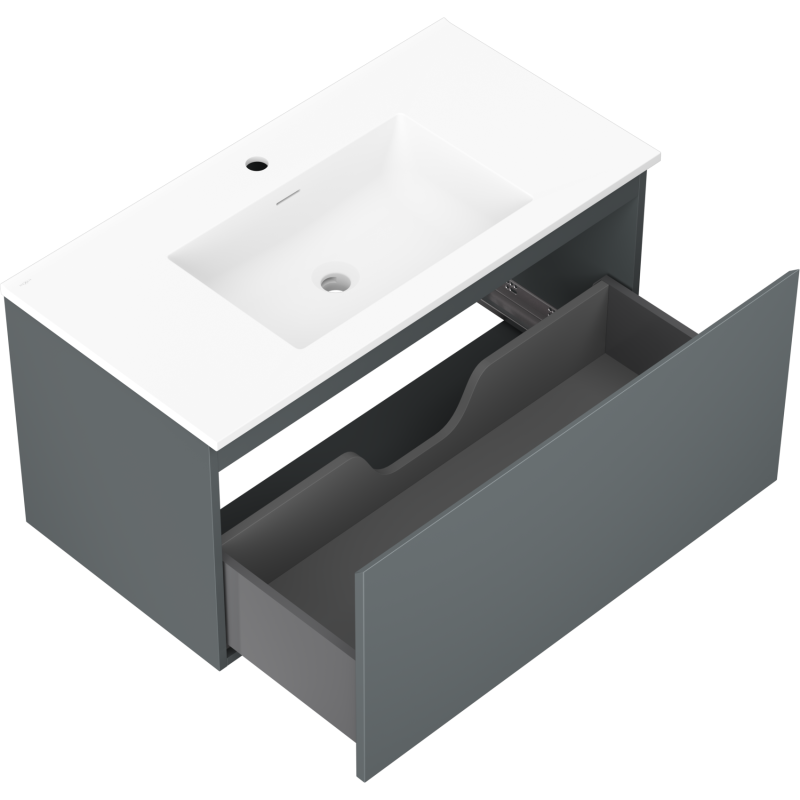 Mexen Orio Badezimmerschrank 90 cm mit Waschbecken Otis, 1 Schublade, graphit matt/weiß matt - 91A10-09047-1-BF66-W18M01