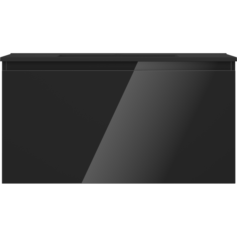 Mexen Orio Badezimmerschrank 90 cm mit Waschbecken Otis, 1 Schublade, Schwarz glänzend/Schwarz matt - 91A10-09047-1-BF70-W18M71