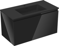 Mexen Orio Badezimmerschrank 90 cm mit Waschbecken Otis, 1 Schublade, Schwarz glänzend/Schwarz matt - 91A10-09047-1-BF70-W18M71