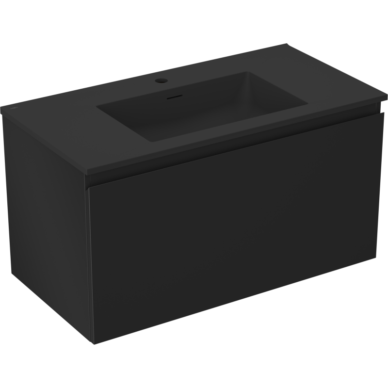 Mexen Orio Badezimmerschrank 90 cm mit Waschbecken Otis, 1 Schublade, schwarz matt - 91A10-09047-1-BF71-W18M71