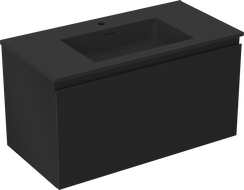 Mexen Orio Badezimmerschrank 90 cm mit Waschbecken Otis, 1 Schublade, schwarz matt - 91A10-09047-1-BF71-W18M71