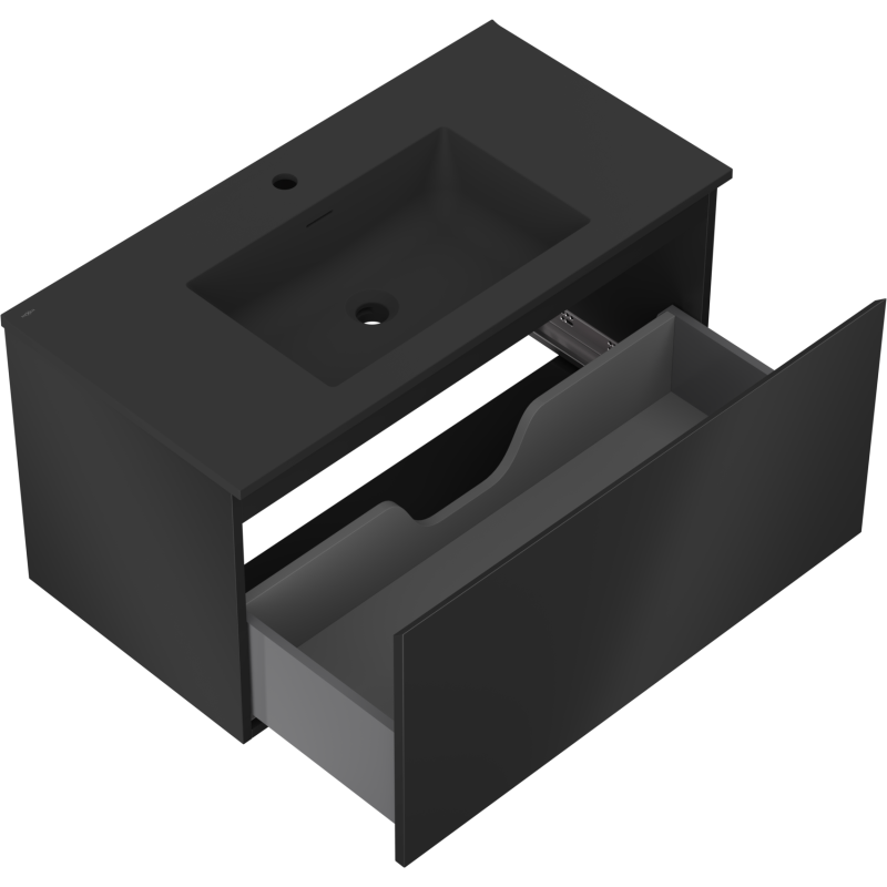 Mexen Orio Badezimmerschrank 90 cm mit Waschbecken Otis, 1 Schublade, schwarz matt - 91A10-09047-1-BF71-W18M71