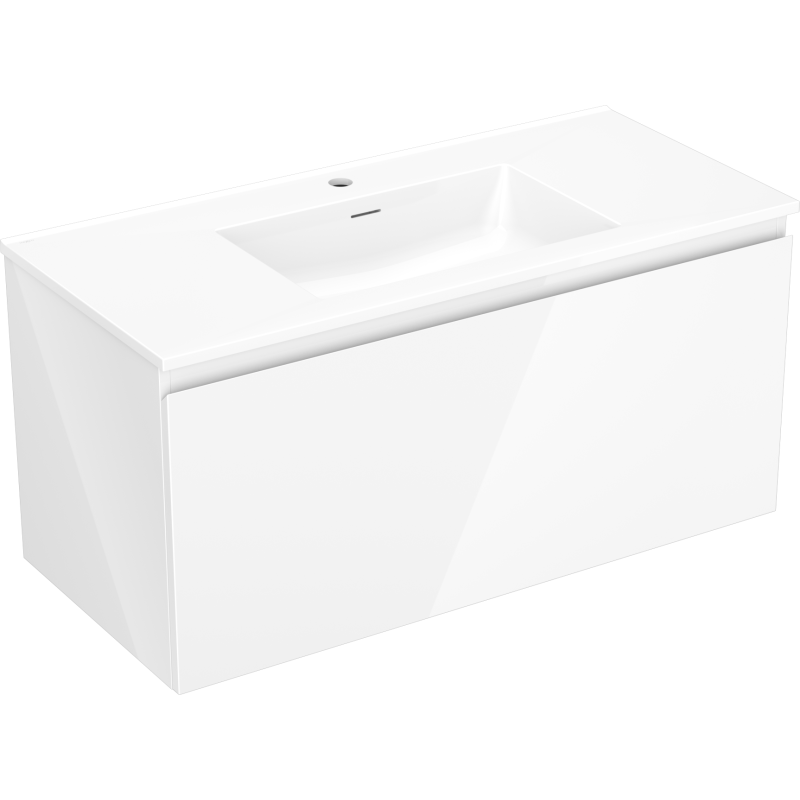 Mexen Orio Badezimmerschrank 100 cm mit Waschbecken Otis, 1 Schublade, weiß glänzend - 91A10-10047-1-BF00-W18M00
