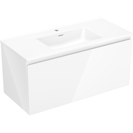 Mexen Orio Badezimmerschrank 100 cm mit Waschbecken Otis, 1 Schublade, weiß glänzend - 91A10-10047-1-BF00-W18M00