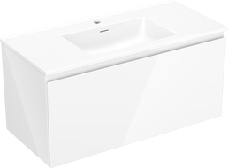 Mexen Orio Badezimmerschrank 100 cm mit Waschbecken Otis, 1 Schublade, weiß glänzend - 91A10-10047-1-BF00-W18M00