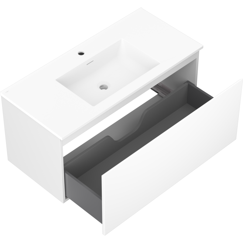 Mexen Orio Badezimmerschrank 100 cm mit Waschbecken Otis, 1 Schublade, Weiß matt - 91A10-10047-1-BF01-W18M01