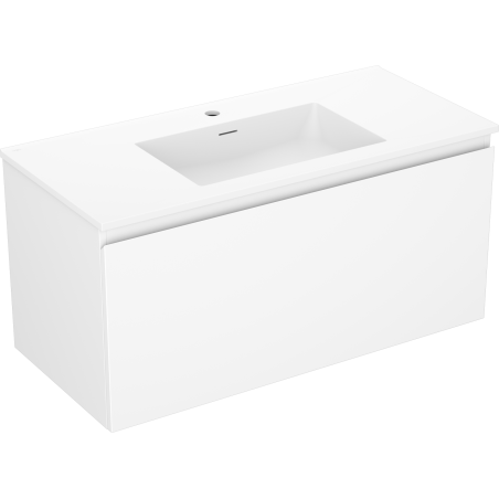 Mexen Orio Badezimmerschrank 100 cm mit Waschbecken Otis, 1 Schublade, Weiß matt - 91A10-10047-1-BF01-W18M01