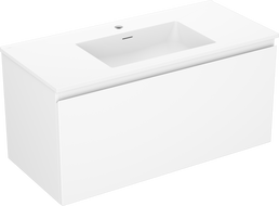 Mexen Orio Badezimmerschrank 100 cm mit Waschbecken Otis, 1 Schublade, Weiß matt - 91A10-10047-1-BF01-W18M01