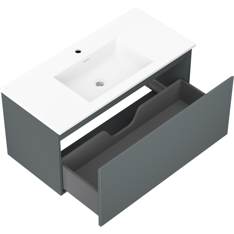 Mexen Orio Badezimmerunterschrank 100 cm mit Waschbecken Otis, 1 Schublade, graphit matt/weiß matt - 91A10-10047-1-BF66-W18M01
